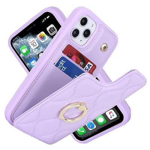 Image of for iPhone 11 Pro Case with Card Holder for Women,Credit Card Holder,Stand Ring Kickstand and RFID Blocking,PU Leather Phone Wallet Case 5.8 inch(Purple)