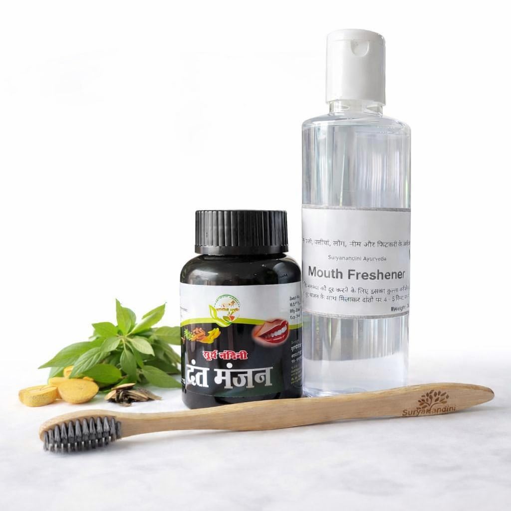 Ayurvedic Dental Care Kit with Dant Manjan Tooth Powder | Herbal Mouth Freshener & Bamboo Toothbrush | Natural Oral Care Set-picture-14