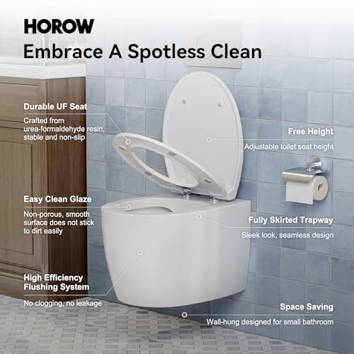 HOROW Inodoro suspendido HR-TG04W, inodoro compacto montado en pared con asiento de cierre suave, inodoro redondo de cerámica con doble descarga 1.06 GPF/1.6 GPF, blanco miniatura 2