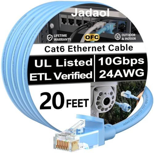Image of Jadaol [UL Listed Cat6 Ethernet Cable 20FT 10Gbps 24AWG Pure Copper, Blue | 1FT 3FT 5FT 10FT 15FT 25FT 30FT 35FT 50FT 60FT 75FT 100FT 150FT 200FT RJ45 LAN Patch Cable for Router, Modem, Switch, Gaming