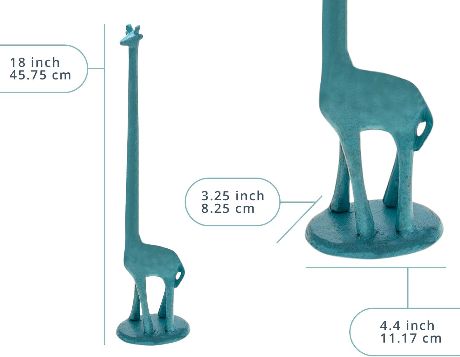 Giraffe Paper Towel Holder for Kitchen or Decorative Toilet Paper Stand for Bathroom - Unique Antique, Vintage, Whimsical Animal Design Roll Dispenser for Home Decor - Rustic Blue