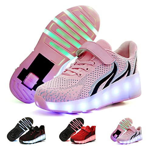 Light Up Shoes Led Roller Skate Shoes Wheels Boys Girls Sneakers, Kids Led Light Up Shoes USB Charging Flashing Sneakers Unisex for Festivals, Thanksgiving, Christmas, New Ye(Size:US 13.5,Color:Pink)