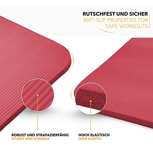 TRESKO® Esterilla de fitness 185 x 60 cm y 190 x 100 cm para gimnasia, yoga, pilates y cualquier tipo de entrenamiento | Suave y cómoda | Espuma NBR (Rojo, 190 x 100 x 1,5 cm) - imagen 4