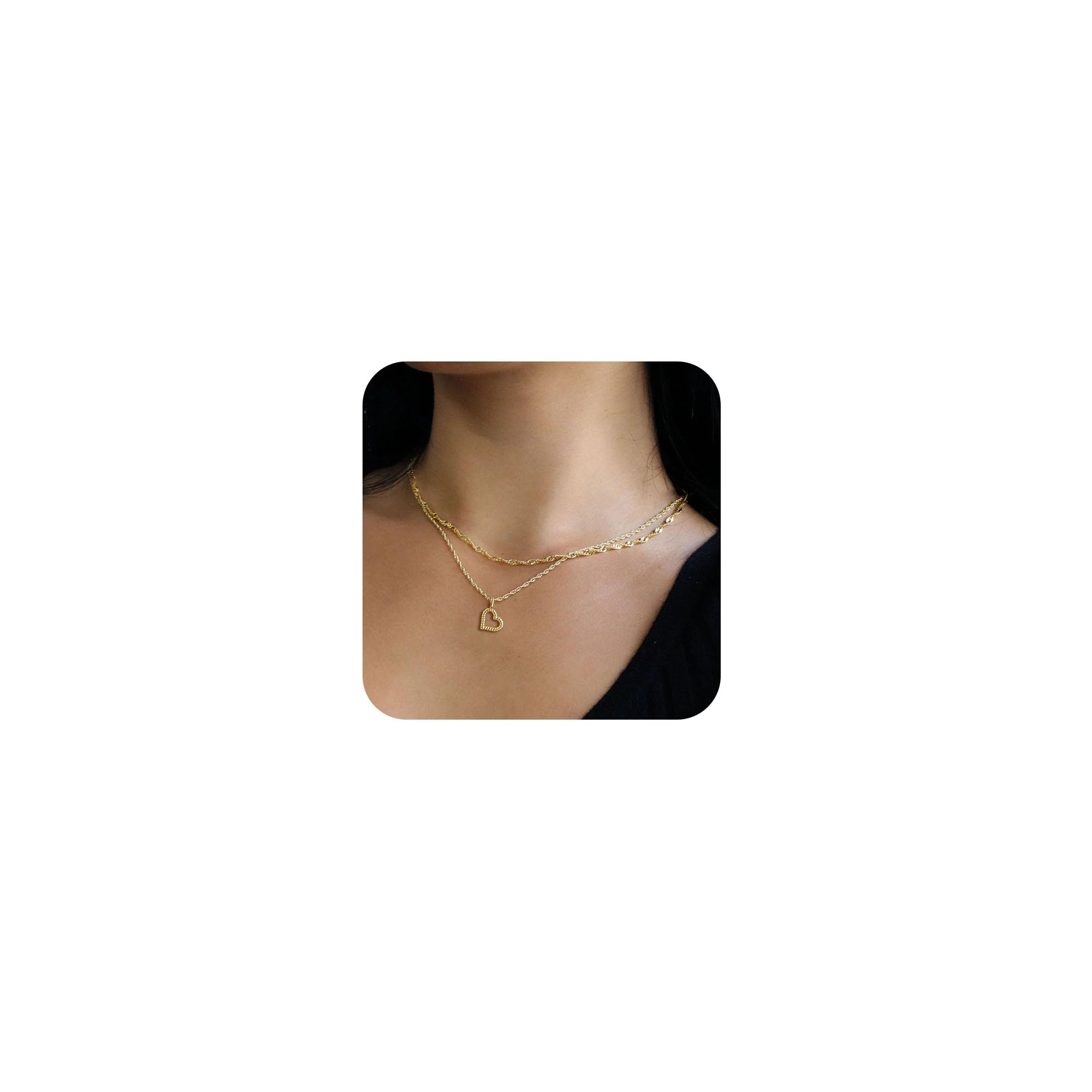 Tasiso Heart Necklace for Teen Girls 14k Gold Plated Tiny Heart Pendant Pearl Choker Necklaces Layered Gold Heart Necklace for Women Dainty Simple