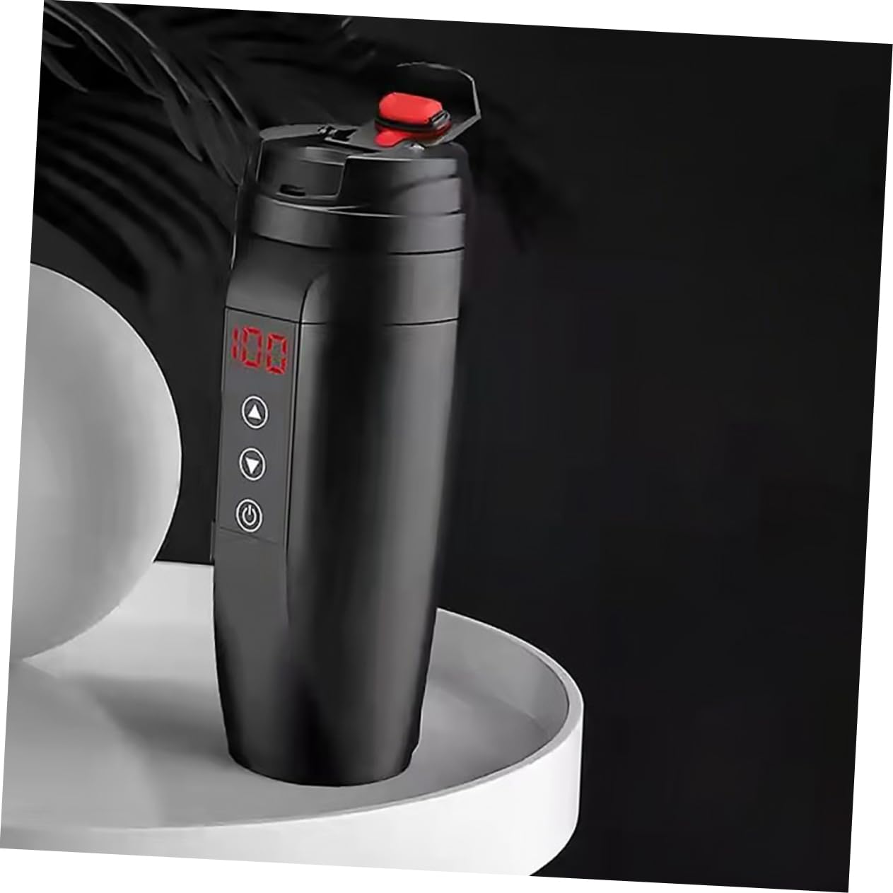 Cabilock Taza Calefactora Eléctrica para Coche 90w Pantalla de Temperatura Acero Inoxidable Negro Compatible 12v-24v para Viaje y Camping Portátil