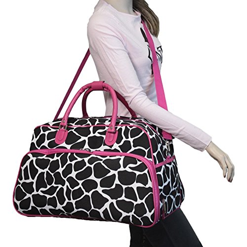 World Traveler 21-Inch Carry-On Rolling Duffel Bag, Fuchsia Trim Giraffe