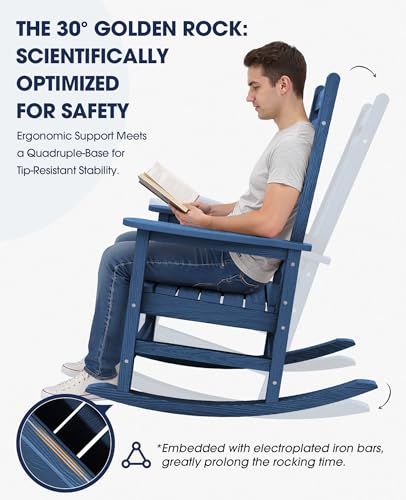 Image of KINGYES Oversized Outdoor Rocking Chair, HDPE Patio Rockers, Blue