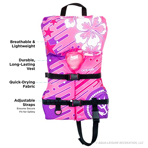 Image of Aqua Oceans 7 Life Jacket for Kids - US Coast Guard Approved Life Vest for Infant, Child & Youth Boys and Girls, Open-Side PFD for Boating, Swimming & Water Sports