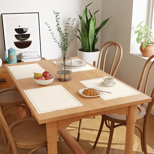 Image of Encasa XO Pure Cotton Hemstitched Table Placemats, Heat Resistant Natural