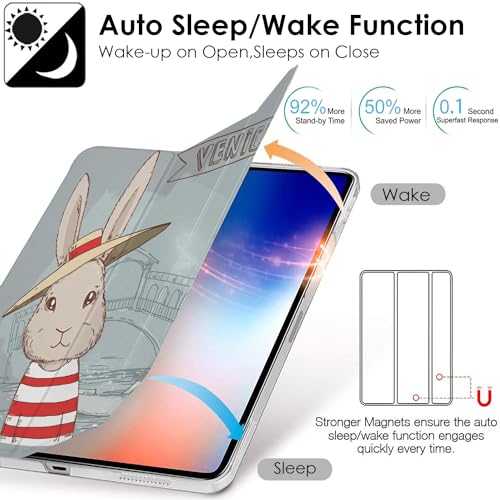 Image of DuraSafe Cases iPad PRO 12.9 4 Gen 2020 [ iPad 12.9 Inch 4th ] A2229 A2069 A2232 A2233 MY2H2HN /A MXAT2HN /A MXAV2HN /A Trifold Printed Hard Smart PC Transparent Back Cover - Bunny Hat