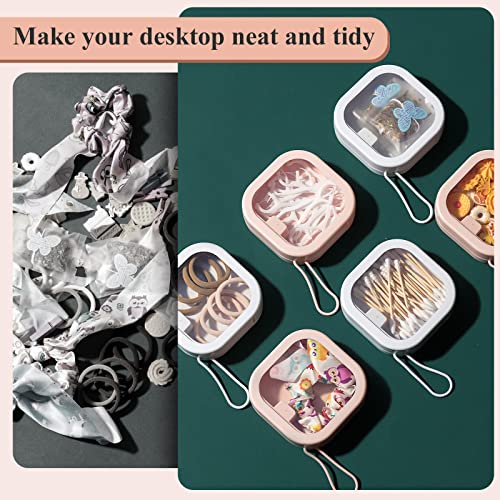Kathfly 4 Pcs Hair Tie Organizer Portable Hair Accessory Storage Containers Stackable Hair Tie Holder Bobby Pin Holder Cotton Swab Dispenser Hair Accessories Organizer Box (Pink, White) #TOP5