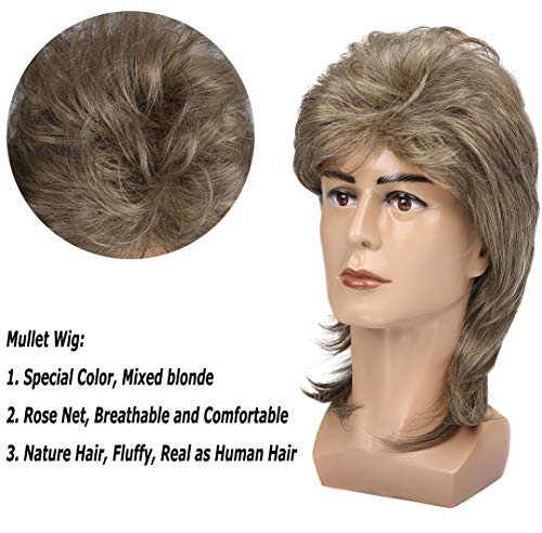 kaneles mullet wigs for men 80s costumes fancy party accessory cosplay halloween hair wig blonde