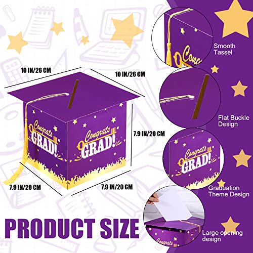 Image of Outus 2026 Grad Card Box with Tassel Congrats Graduation Cap Card Holder for Graduation Gift Box Party Supplies(Purple,Stylish)