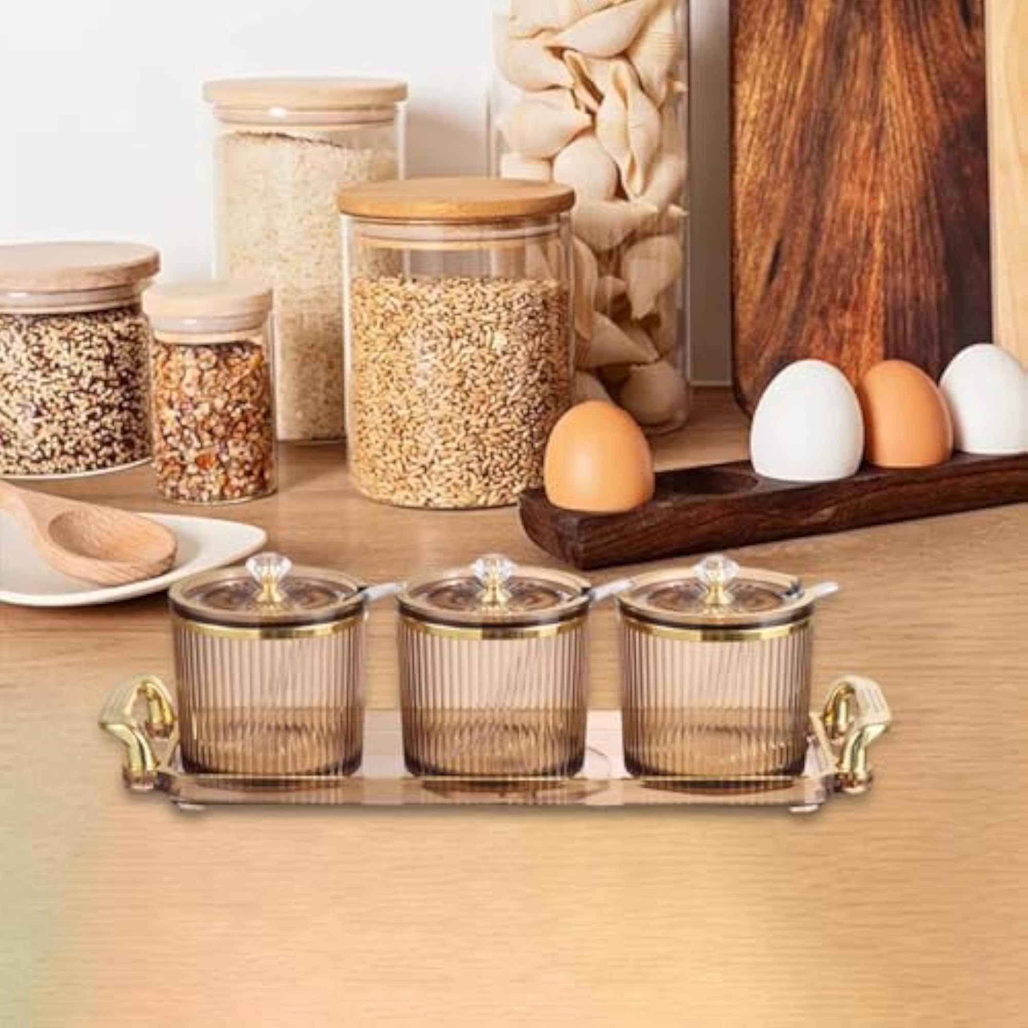 3 Pieces Stylish Simple Condiment Canisters Set