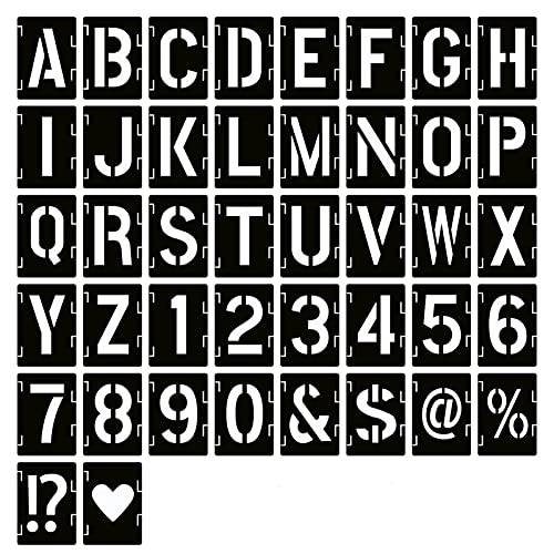 12 Inch Letter Stencils Symbol Numbers Craft Stencils, 42 Pcs Reusable Alphabet Templates Interlocking Stencil Kit for Painting on Wood, Wall, Fabric, Rock, Sign, DIY Art Projects