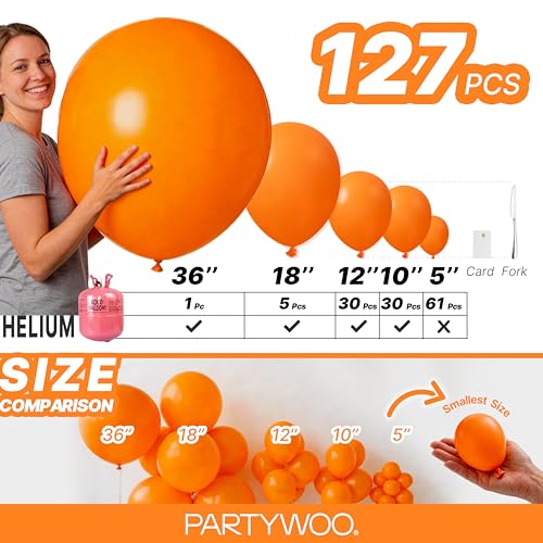 Image of PartyWoo Orange Balloons 127pcs Different Sizes of 36 18 12 10 5 Inch Matte Fall Balloon Arch Kit Garland for Thanksgiving Halloween Little Cutie Baby Shower Birthday Party Decorations Orange-Y9