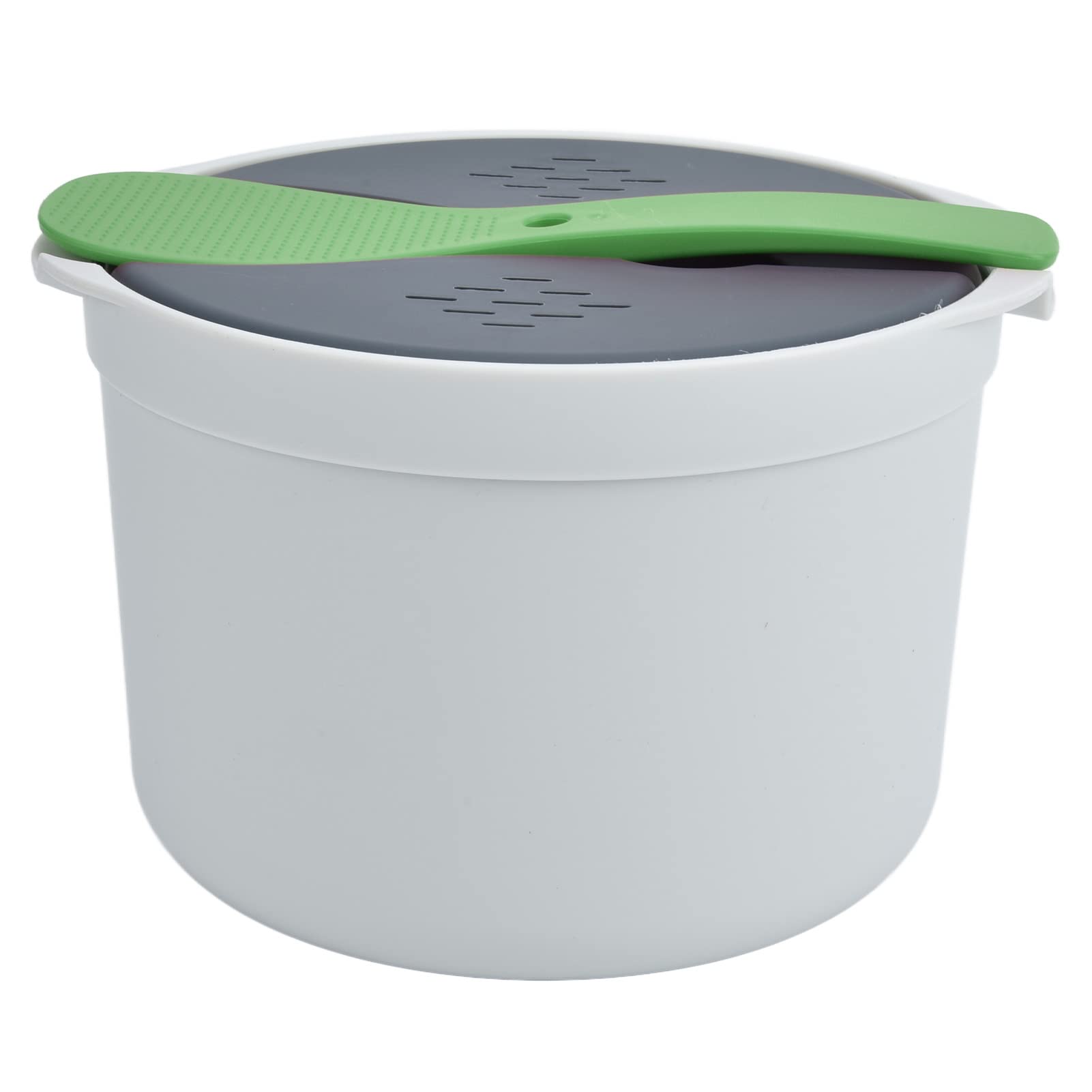 Cuociriso e Pasta a Microonde da 2 Litri - Set Fornello di Riso Con Coperchio, Cucchiaio, Colino e Pentola Fumante - Materiale PP per Alimenti (Verde)