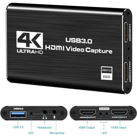 Scheda di acquisizione video 4K HDMI USB 3.0 con uscita loop e ingresso microfono professionale