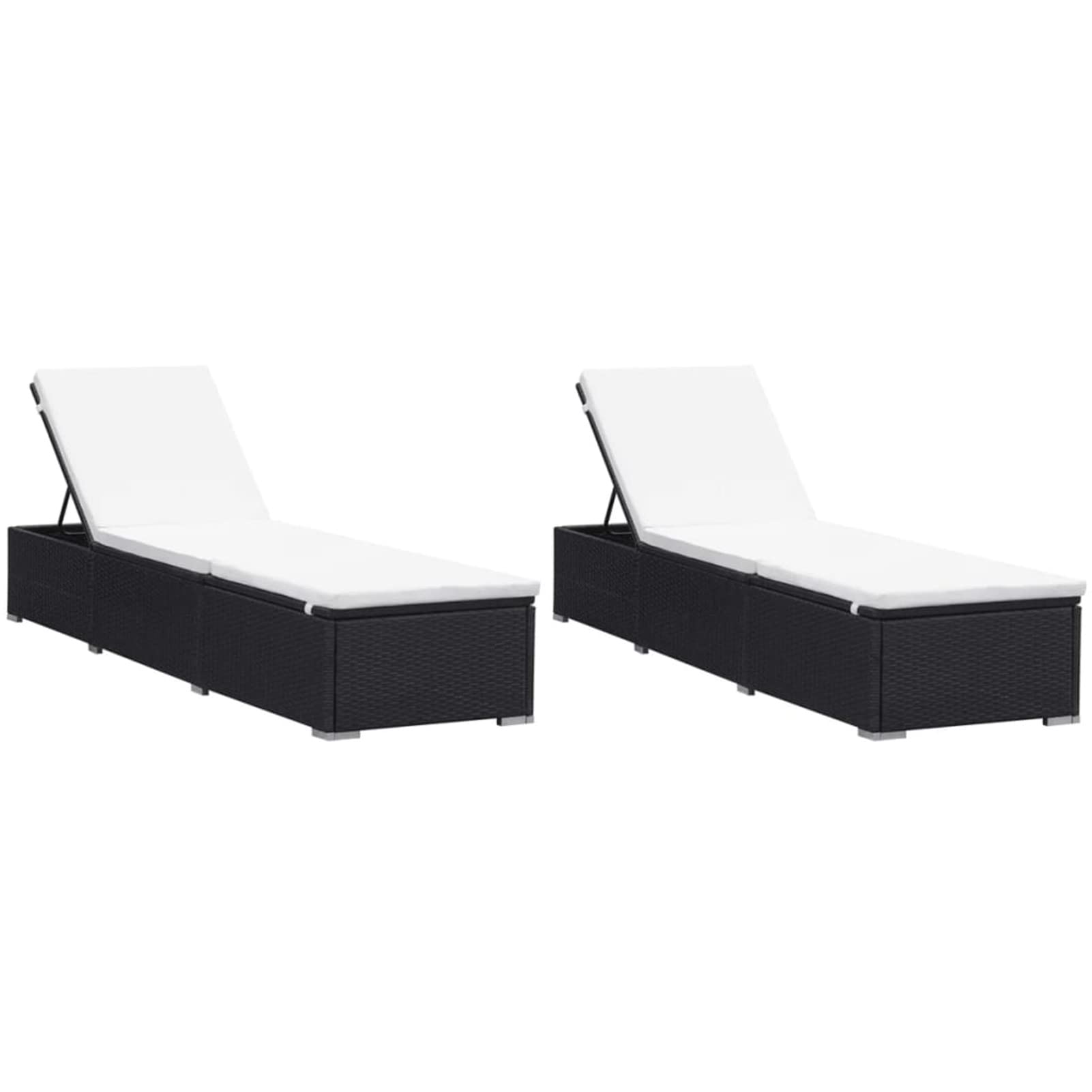 Homgoday Chaises Longues avec Coussins Lot de 2 Résine Tressée Noir, Bain de Soleil de Jardin, Lit de Camping Transat de Relax pour Plage, Extérieur, Balcon, Terrasse