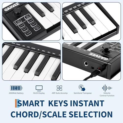 Image of Senfot 25 Key MIDI Keyboard with DAW Integration, USB MIDI Keyboard Controller with Semitone transpose, ARP Auto-Accompaniment, and Velocity Control, Perfect for Professional Music Production, Black