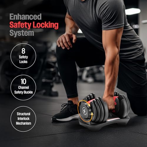 Image of Sparnod Fitness SAD-16 Adjustable Dumbbell 16kg, 12 Gear Quick Adjustment Digital Dial, High-Strength Steel, Nylon & Soft Rubber, 8 Safety Locks, Non-Slip Handle, Base Tray, Full-Body Strength Training