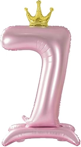 Globos rosados del número 7 de 42 pulgadas, corona con corona de 7 cumpleaños para niñas, suministros de decoración de fiesta de cumpleaños número