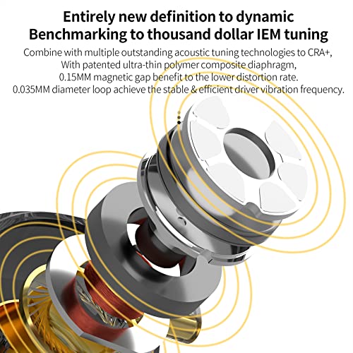 Image of CCA CRA+ in Ear Monitor Earphone, Patented Ultra-Thin Diaphragm Dynamic Driver IEM, Clear Sound & Deep Bass, Wired Earbuds with Tangle-Free Removable Cord