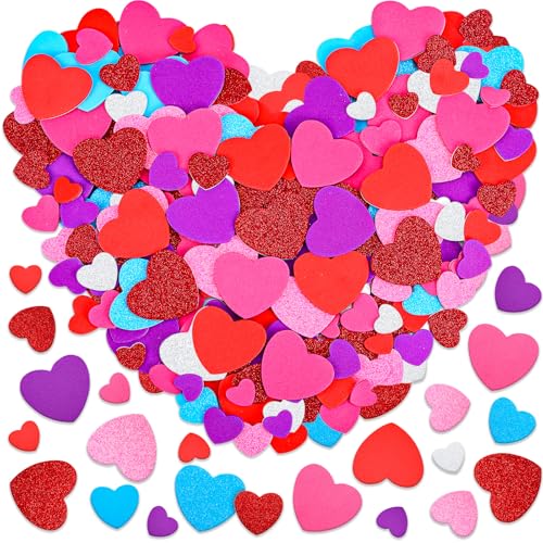 Natonhi 928 Pcs Valentines Heart Stickers 8 Colors & 3 Sizes Self-Adhesive Glitter Matte Foam Heart Stickers Valentines Day Crafts for Kids Wedding Scrapbook Decorations