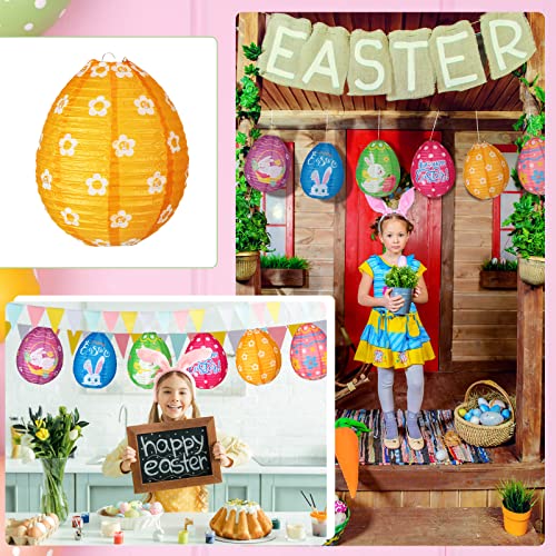 Image of 12 Pcs Easter Party Hanging Paper Lanterns Easter Eggs Bunny Chick Basket Flower Happy Easter Paper Lanterns Hanging Lanterns Decorative for Easter Party Decoration Supplies