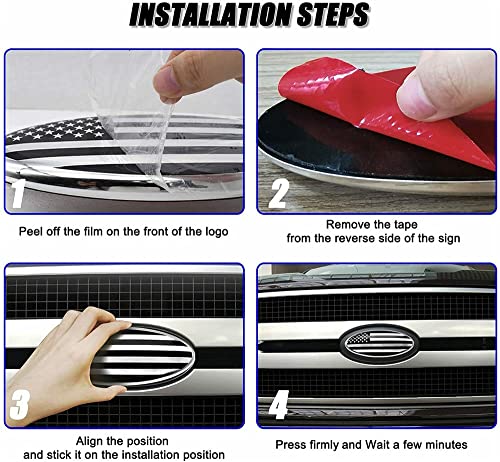 Image of 1PC 9 inch American Flag Emblem for F150 2005-2014, ABS Aluminum Grille Hood Badge Truck Accessories Black /Silver Replacement for 4L34-15402A-CA