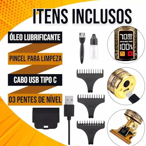 Aparador Recarregável Sem Fio c/Visor para Cabelo/Barba - Cortes e Acabamentos