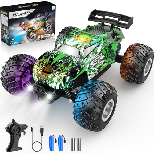Remote Control Car All-Terrain 1:18 Rc Car with LED Lights 2 Batteries