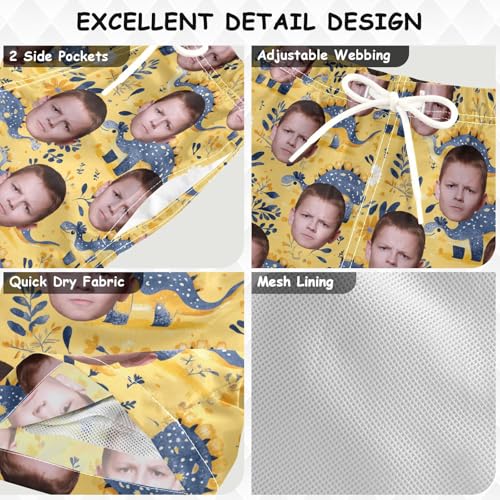 Custom Funny Photo Face Boys Swim Trunks Toddler Board Shorts Drawstring Beach Shorts Swimwear3