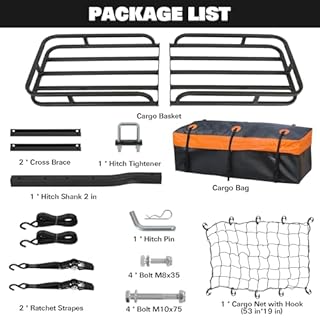 WEIZE 53" x 19" Hitch Mount Cargo Carrier Basket 500LB Capacity with Hitch Stabilizer, Waterproof Bag, Net & Straps, Fits 2" Receiver for Car SUV, Steel Construction