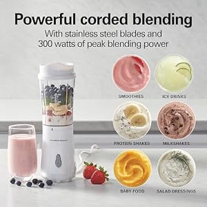 Hamilton Beach Portable Blender for Shakes and Smoothies with 14 Oz BPA Free Travel Cup and Lid, Durable Stainless Steel Blades for Powerful Blending Performance, White ( 51101V) Hamilton Beach Portable Blender for Shakes and Smoothies with 14 Oz BPA Free Travel Cup and Lid Durable Stainless Steel Blades for Powerful Blending Performance White 51101V