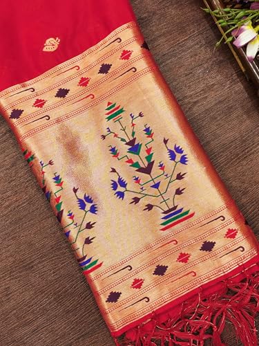Image of DEVANGI Women's Woven Paithani Banarasi Silk Dupatta /Chunni For Women, Floral Print 1 Meter Wide and 2.3 Meter Length Printed Designer Dupatta /Chunni For Girls