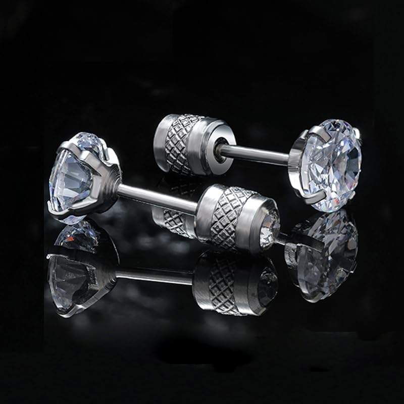 VOLUKA Cubic Zirconia Stainless Steel Screw Earrings - Titanium Screw Back Earrings 20G Pure Titanium Earpost - Hypoallergenic for Women Men Trendy Cartilage Stud Earrings - Image 4
