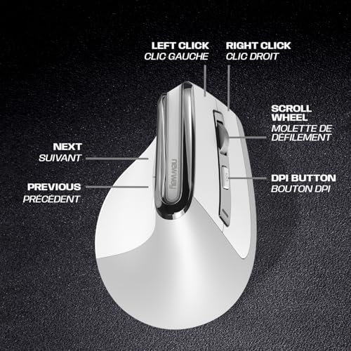 NEWWAY 2024 - Ratón Vertical inalámbrico A9 (WiFi 2.4 GHz, USB C, Recargable, RGB, 2400 dpi, ergonómico, silencioso, Nano Receptor Integrado de 10 m, Color Blanco - imagen 4