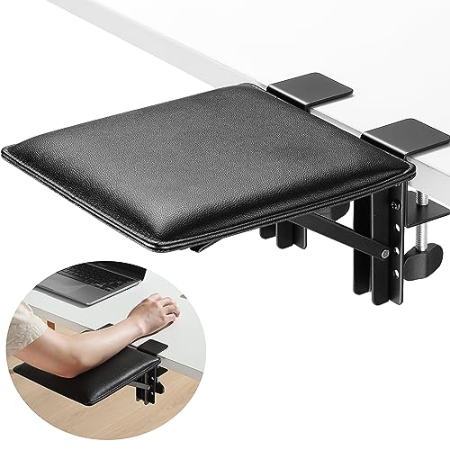 ETHU Ergonomics Desk Extender Tray, Leather Soft Ergonomics Computer Arm Wrist Rest for Desk, Foldable Keyboard Drawer Tray Clamp On, Armrest Support for Home and Office (Black)