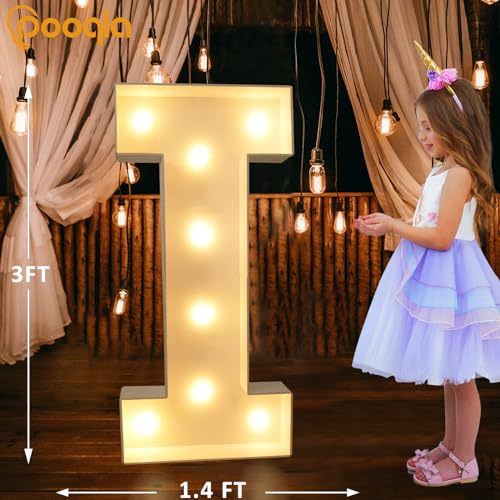 Image of Pooqla 3FT Marquee Light Up Letters, Cool White and Warm White LED Big Mosaic Marquee Letters 3 Feet, Giant Letter Sign for Balloons Birthday Anniversary Wedding Party Decoration, Letter I