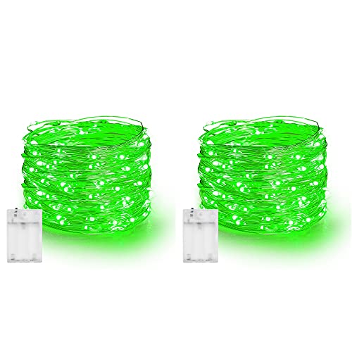 Image of Dazzle Bright Fairy Lights Battery Operated, 2 Pack Total 40FT 120LED Silver Wire Waterproof String Lights, Christmas St. Patrick's Day Decorations for Indoor Outdoor Bedroom Yard Decor, Green