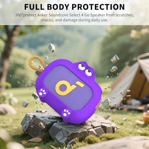 Image of for Anker Soundcore Select 4 Go Speaker Cartoon Cute Silicone Case Cover, Anti Scratch Shockproof Protective Skin Cover Compatible with Soundcore Select 4 Go Bluetooth Shower Speaker (Purple)