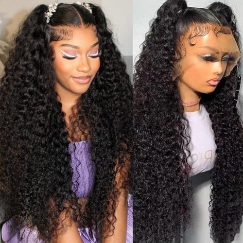 ADORHTUE 32 Inch Water Wave 13x6 HD Lace Front Wigs Human Hair Pre Plucked 200 Density Deep Part Curly Wig for Women Water Wave Frontal Wigs Human Hair