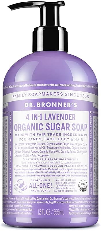 Sabonete líquido de açúcar orgânico Dr. Bronner's, lavanda, 355 mL