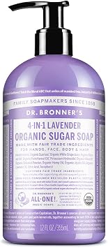 Dr Bronner s 4-in-1 Organic Lavender Sugar Soap, 335ml Recycled Pump Bottle