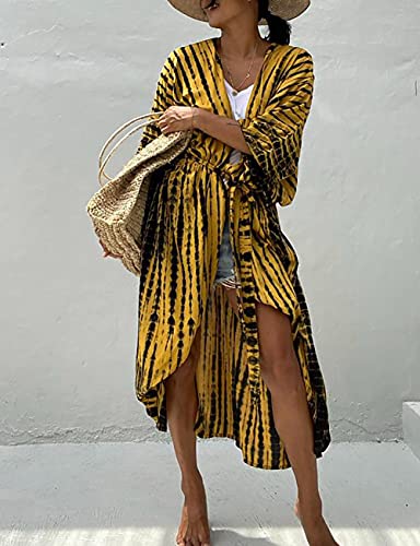 Image of Bsubseach Stylish Tie Dye Open Front Long Kimono Swimsuit Coverup for Women | Loose Fit Boho Style Bathing Suits Cardigans,Summer Causal Resort Wear