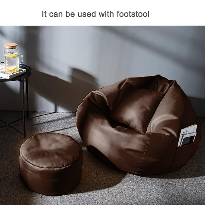 Image of Cover 4XL Without Beans with Footrest and Cushion Lounge Chair Luxury Bean Bag Cover with Footrest Without Beans (Brown)