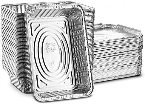 [50 Pack - 2 1/4 lb. Combo] Propack Disposable Aluminum Foil Meal Prep Cookware Oblong Pans With Foil Lids, Oven, Toaster, Grill, Cooking, Roasting, Broiling, Baking, Event, Take Out, Restaurant