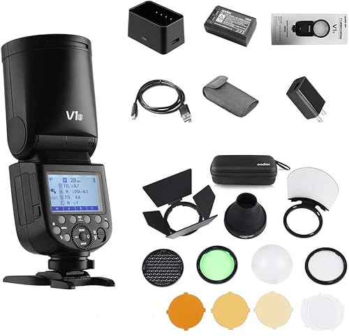 Godox V1S Flash Professional Camera Flash Speedlite Compatible With Sony A7Rii A7R A58 A99 Ilce6000L A7Riii A7R3 A9 A77Ii A77 A350 Cameras For Studio Photography + Godox Ak-R1 Pocket Flash Light Acces #TOP25