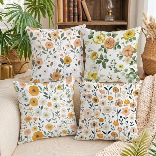 Housse de coussin 45x45 orange fleur au style lin pour créer un cocon chaleureux
